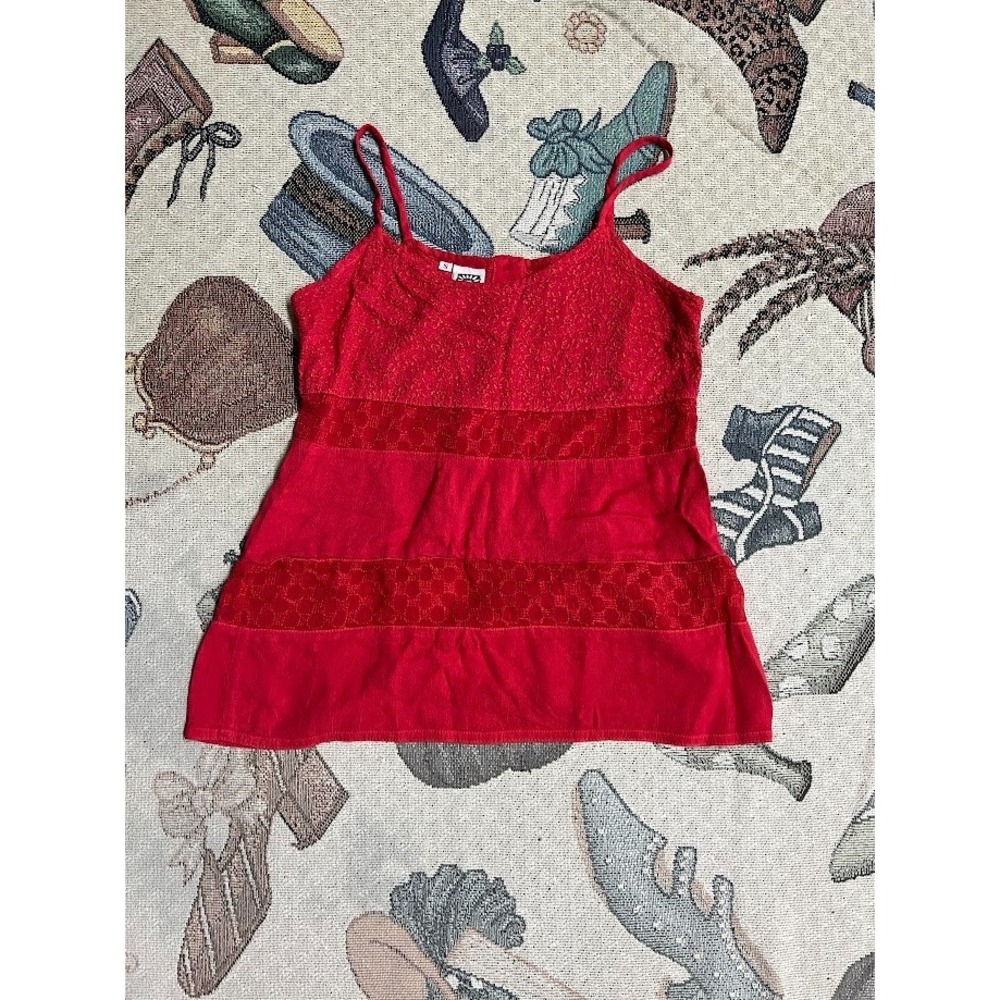 Johnny Was Collection Red Velvet Lace Cami Tank Top Size Small Boho